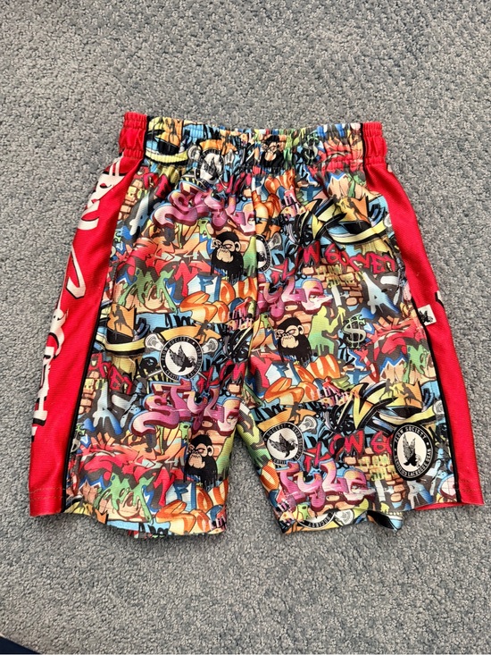 Flow Society Other - Flow Society Multicolor Graffiti-Print Kids Shorts with Red Side Panels